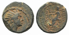 Seleukid Kings, Antiochos IV (175-164 BC). Æ (13mm, 4.06g, 1h). Samaria (?). Radiate head r. R/ Astarte seated l., holding Victory. SC 1489; HGC 9, 63...