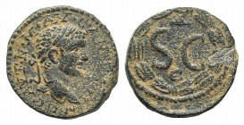 Elagabalus (218-222). Seleucis and Pieria, Antioch. Æ (19mm, 6.33g, 6h). Laureate head r. R/ S • C, Δ above, Є below; all within laurel wreath. McAlee...