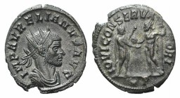 Aurelian (270-275). Radiate (20mm, 3.12g, 6h). Serdica, 270-5. Radiate and cuirassed bust r. R/ Emperor standing r., holding sceptre, receiving globe ...