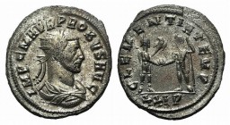 Probus (276-282). Radiate (23mm, 4.28g, 12h). Cyzicus, AD 276. Radiate, draped and cuirassed bust r. R/ Emperor standing r., holding eagle-tipped scep...