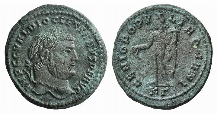 Diocletian (284-305). Æ Follis (27mm, 8.22g, 7h). Cyzicus, 295-6. Laureate head ...