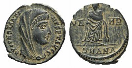 Divus Constantine I (died 337). Æ Follis (15mm, 1.55g, 12h). Antioch, 347-8. Veiled head r. R/ Constantine, veiled, standing r.; SMANA. RIC VIII 112. ...