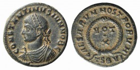 Constantine II (Caesar, 316-337). Æ Follis (18mm, 3.38g, 6h). Thessalonica, 324. Laureate, draped and cuirassed bust l. R/ VOT/·/X in three lines with...
