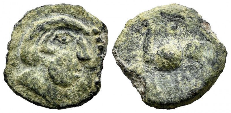 Carisa. Half unit. 50 BC. Bornos (Cádiz). (Abh-452). Anv.: Male head right. Rev....
