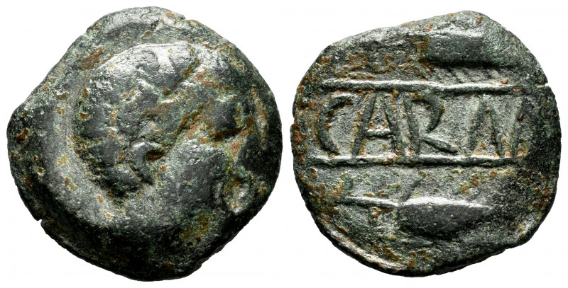 Carmo. Half unit. 80 BC. Carmona (Sevilla). (Abh-459). Anv.: Male head right. Re...