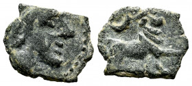 Kastilo-Castulo. Sextans?. 180 BC. Cazlona (Jaén). (Abh-746). (Acip-2172). Anv.: Diademed male head right. Rev.: Bull right, crescent above. Ae. 1,40 ...