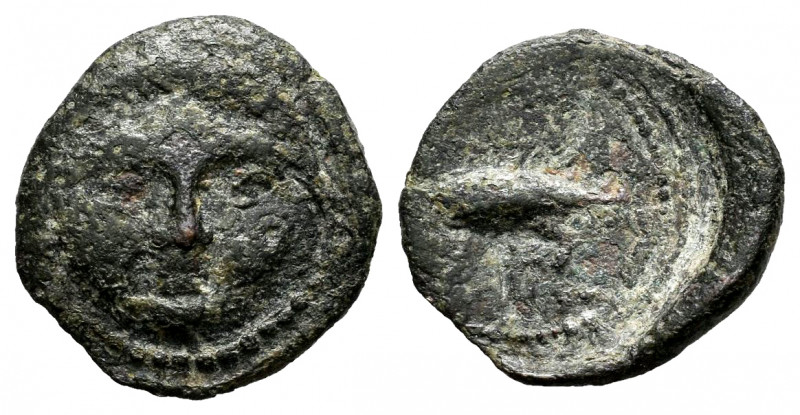 Gades-Gadir. 1/2 cualco. 200-100 BC. Cadiz. (Abh-1330). Anv.: Facing head. Rev.:...
