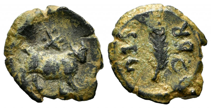 Segobriga. Quadrans. 30-20 BC. (Abh-2184). (Acip-3241). Anv.: Bull right, X betw...