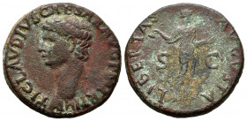 Claudius. Unit. 50-54 AD. Rome. (Ric-113). (Bmcre-204). Anv.: TI CLAVDIVS CAESAR AVG P M TR P IMP P P. Nacked head to left. Rev.: LIBERTAS AVGVSTA. Li...