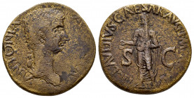 Antonia. Dupondius. 41-50 AD. Rome. (Ric-I 92 (Claudius)). (Bmcre-166). Anv.: ANTONIA A(VGVS)TA, draped bust to right. Rev.: TI CLAVDIVS CAESAR AVG P ...