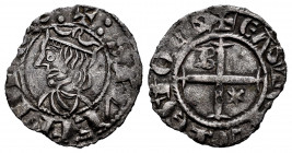 Kingdom of Castille and Leon. Sancho IV (1284-1295). Seisen or Meaja Coronada. Burgos. (Bautista-440). Ve. 0,61 g. With B and star in 1st and 4th quad...
