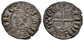 Kingdom of Castille and Leon. Sancho IV (1284-1295). Seisen or Meaja Coronada. Leon. (Bautista-443.1). Ve. 0,76 g. With star and L on 2nd and 3rd quad...