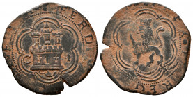 Catholic Kings (1474-1504). 4 maravedis. Cuenca. (Cal-135). Ae. 6,73 g. Ermine - C on obverse and bowl on the legend on reverse. Almost VF. Est...25,0...