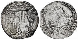 Catholic Kings (1474-1504). 4 reales. Sevilla. (Cal-564). Ag. 13,69 g. Shield between S - IIII. "Square d" assayer on reverse. Almost VF/VF. Est...150...