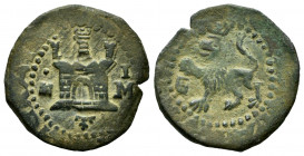 Philip II (1556-1598). 2 maravedis. Segovia. IM. (Cal-62). (Jarabo-Sanahuja-No cita). Ae. 3,24 g. Type not reported by Jarabo-Sanahuja with pellet on ...