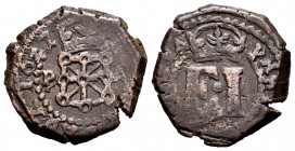 Philip IV (1621-1665). 4 cornados. 1627. Pamplona. (Cal-81). Ae. 4,48 g. Shield between P - A. Choice F. Est...20,00. 


 SPANISH DESCRIPTION: Feli...