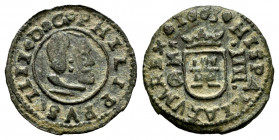 Philip IV (1621-1665). 4 maravedis. 1663. Cuenca. CA. (Cal-212). Ae. 1,11 g. Scarce. Choice VF. Est...40,00. 


 SPANISH DESCRIPTION: Felipe IV (16...