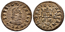Philip IV (1621-1665). 8 maravedis. 1661. Madrid. Y. (Cal-358). Ae. 1,95 g. Mintmark below the shield. Choice VF. Est...25,00. 


 SPANISH DESCRIPT...