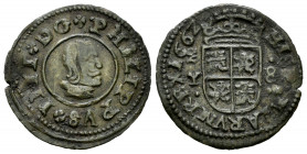 Philip IV (1621-1665). 8 maravedis. 1662. Madrid. Y. (Cal-360). (Jarabo-Sanahuja-M-340). Ae. 1,44 g. Mintmark MD. The digit 2 of the date as Z. Choice...