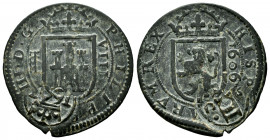 Philip IV (1621-1665). 8 maravedis. 1606. Segovia. (Cal-329). (Jarabo-Sanahuja-H11). Ae. 5,10 g. Counterstamp XII maravedis of 1641 Cuenca. VF. Est......