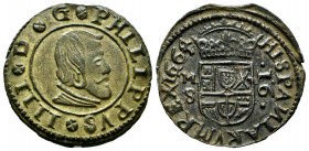Philip IV (1621-1665). 16 maravedis. 1664. Madrid. S. (Cal-480). (Jarabo-Sanahuja-M389). Ae. 4,39 g. Inverted N on HISPANIARVM. XF. Est...80,00. 

...