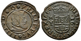 Philip IV (1621-1665). 16 maravedis. 1664. Madrid. Y. (Cal-481). Ae. 4,09 g. Mintmark and assayer on the left. Almost XF. Est...40,00. 


 SPANISH ...