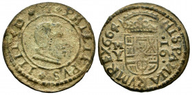 Philip IV (1621-1665). 16 maravedis. 1664. Madrid. Y. (Cal-481). (Jarabo-Sanahuja-M411 var). Ae. 4,75 g. Almost VF/VF. Est...25,00. 


 SPANISH DES...