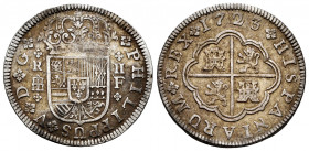 Philip V (1700-1746). 2 reales. 1723. Segovia. F. (Cal-958). Ae. 5,36 g. Almost VF. Est...60,00. 


 SPANISH DESCRIPTION: Felipe V (1700-1746). 2 r...