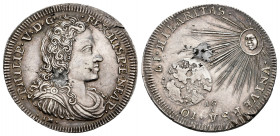 Philip V (1700-1746). "Proclamation" medal. 1701. Naples. (Vti-40). Ag. 4,41 g. Repaired hole. Scarce. XF. Est...120,00. 


 SPANISH DESCRIPTION: F...