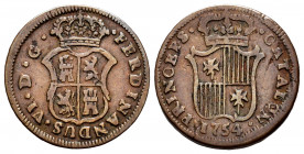 Ferdinand VI (1746-1759). 1 ardite. 1754. Barcelona. (Cal-1). Ae. 2,32 g. VF. Est...25,00. 


 SPANISH DESCRIPTION: Fernando VI (1746-1759). 1 ardi...