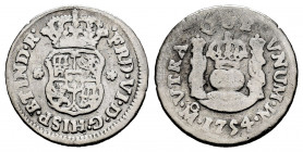 Ferdinand VI (1746-1759). 1/2 real. 1754. México. M. (Cal-87). Ag. 1,52 g. It was in hoop. F. Est...20,00. 


 SPANISH DESCRIPTION: Fernando VI (17...