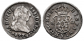 Charles III (1759-1788). 1/2 real. 1774. Sevilla. CF. (Cal-312). Ag. 1,47 g. Scarce. Almost VF. Est...35,00. 


 SPANISH DESCRIPTION: Carlos III (1...