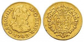 Charles III (1759-1788). 1/2 escudo. 1783. Madrid. JD. (Cal-1275). Au. 1,75 g. Almost VF. Est...130,00. 


 SPANISH DESCRIPTION: Carlos III (1759-1...
