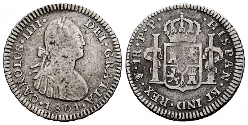Charles IV (1788-1808). 1 real. 1801. Potosí. PP. (Cal-474). Ag. 3,44 g. Almost ...