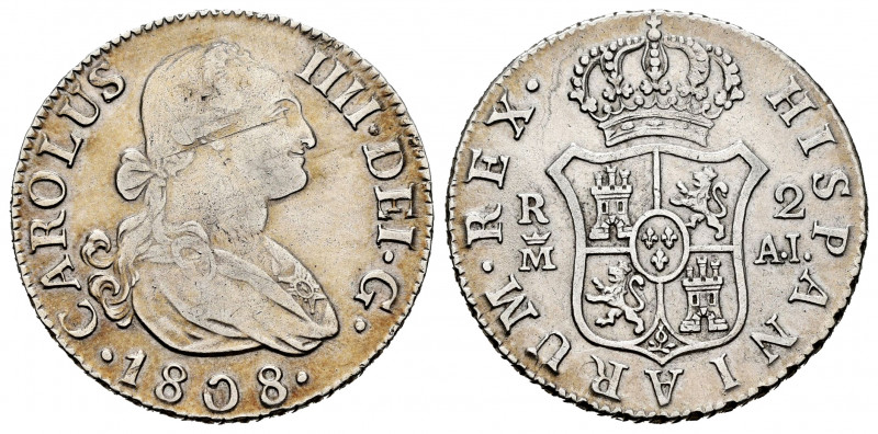 Charles IV (1788-1808). 2 reales. 1808. Madrid. AI. (Cal-619). Ag. 5,84 g. Scrat...
