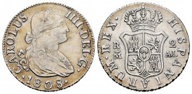 Charles IV (1788-1808). 2 reales. 1808. Madrid. AI. (Cal-619). Ag. 5,84 g. Scratch on obverse. Almost VF. Est...30,00. 


 SPANISH DESCRIPTION: Car...