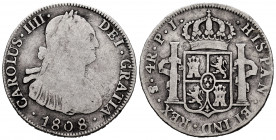 Charles IV (1788-1808). 4 reales. 1808. Potosí. PJ. (Cal-845). Ag. 13,01 g. F. Est...30,00. 


 SPANISH DESCRIPTION: Carlos IV (1788-1808). 4 reale...
