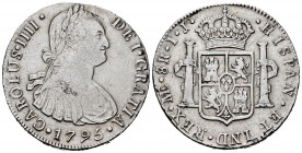 Charles IV (1788-1808). 8 reales. 1795. Lima. IJ. (Cal-912). Ag. 26,87 g. Almost VF. Est...60,00. 


 SPANISH DESCRIPTION: Carlos IV (1788-1808). 8...