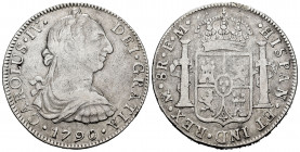 Charles IV (1788-1808). 8 reales. 1790. México. FM. (Cal-951). Ag. 26,55 g. Bust of Charles III and Ordinal IV. F. Est...50,00. 


 SPANISH DESCRIP...