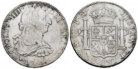 Charles IV (1788-1808). 8 reales. 1790. México. FM. (Cal-952). Ag. 26,84 g. Bust of Charles III and ordinal of king IIII. Cleaned rust. Scarce. VF/Cho...