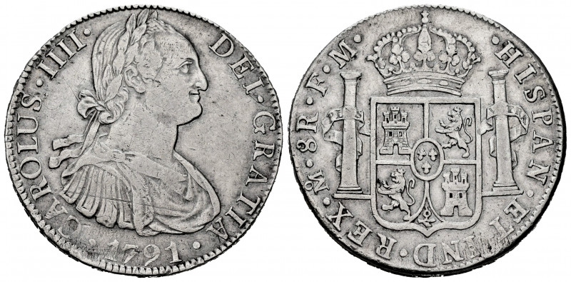 Charles IV (1788-1808). 8 reales. 1791. México. FM. (Cal-953). Ag. 26,92 g. Firs...