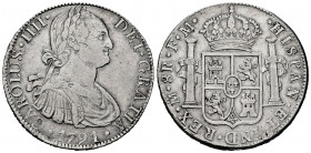 Charles IV (1788-1808). 8 reales. 1791. México. FM. (Cal-953). Ag. 26,92 g. First-year king´s bust. VF. Est...65,00. 


 SPANISH DESCRIPTION: Carlo...