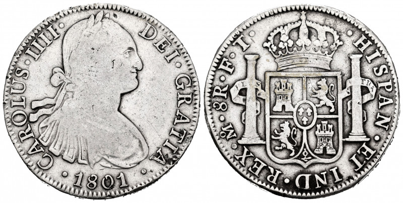 Charles IV (1788-1808). 8 reales. 1801. México. FT. (Cal-972). Ag. 26,47 g. Nick...
