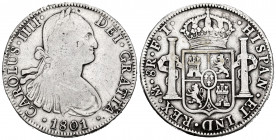 Charles IV (1788-1808). 8 reales. 1801. México. FT. (Cal-972). Ag. 26,47 g. Nicks on edge. Choice F. Est...50,00. 


 SPANISH DESCRIPTION: Carlos I...