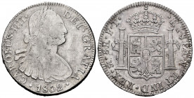 Charles IV (1788-1808). 8 reales. 1802. México. FT. (Cal-975). Ag. 26,83 g. Almost VF/VF. Est...60,00. 


 SPANISH DESCRIPTION: Carlos IV (1788-180...