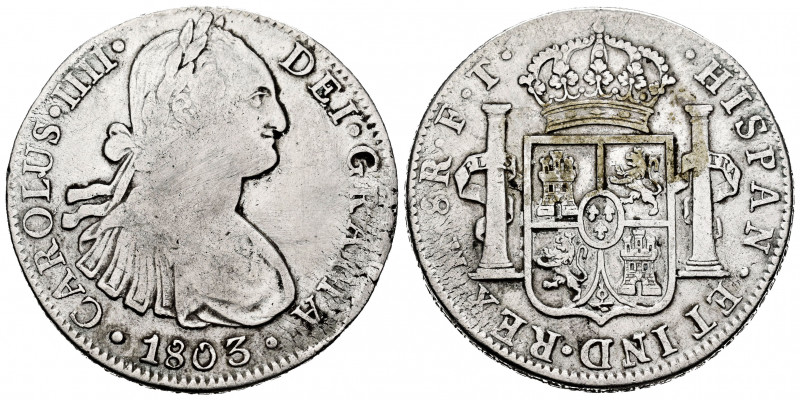 Charles IV (1788-1808). 8 reales. 1803. México. FT. (Cal-977). Ag. 26,53 g. Clea...