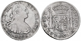 Charles IV (1788-1808). 8 reales. 1808. México. TH. (Cal-988). Ag. 26,79 g. Scratches. Almost VF. Est...50,00. 


 SPANISH DESCRIPTION: Carlos IV (...