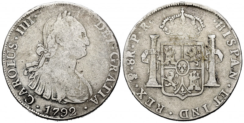 Charles IV (1788-1808). 8 reales. 1792. Potosí. PR. (Cal-992). Ag. 26,73 g. Almo...