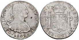 Charles IV (1788-1808). 8 reales. 1807. Potosí. PJ. (Cal-1013). Ag. 26,91 g. Almost VF. Est...65,00. 


 SPANISH DESCRIPTION: Carlos IV (1788-1808)...