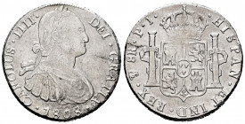 Charles IV (1788-1808). 8 reales. 1808. Potosí. PJ. (Cal-1014). Ag. 26,90 g. Thin crack. Cleaned. Almost VF. Est...60,00. 


 SPANISH DESCRIPTION: ...